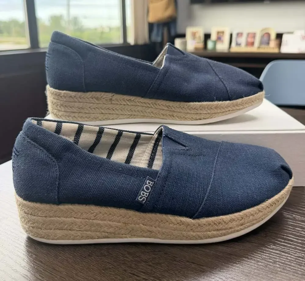 BOBS Skechers Women’s Size 7 Navy Canvas Espadrille Platform Slip On Shoes